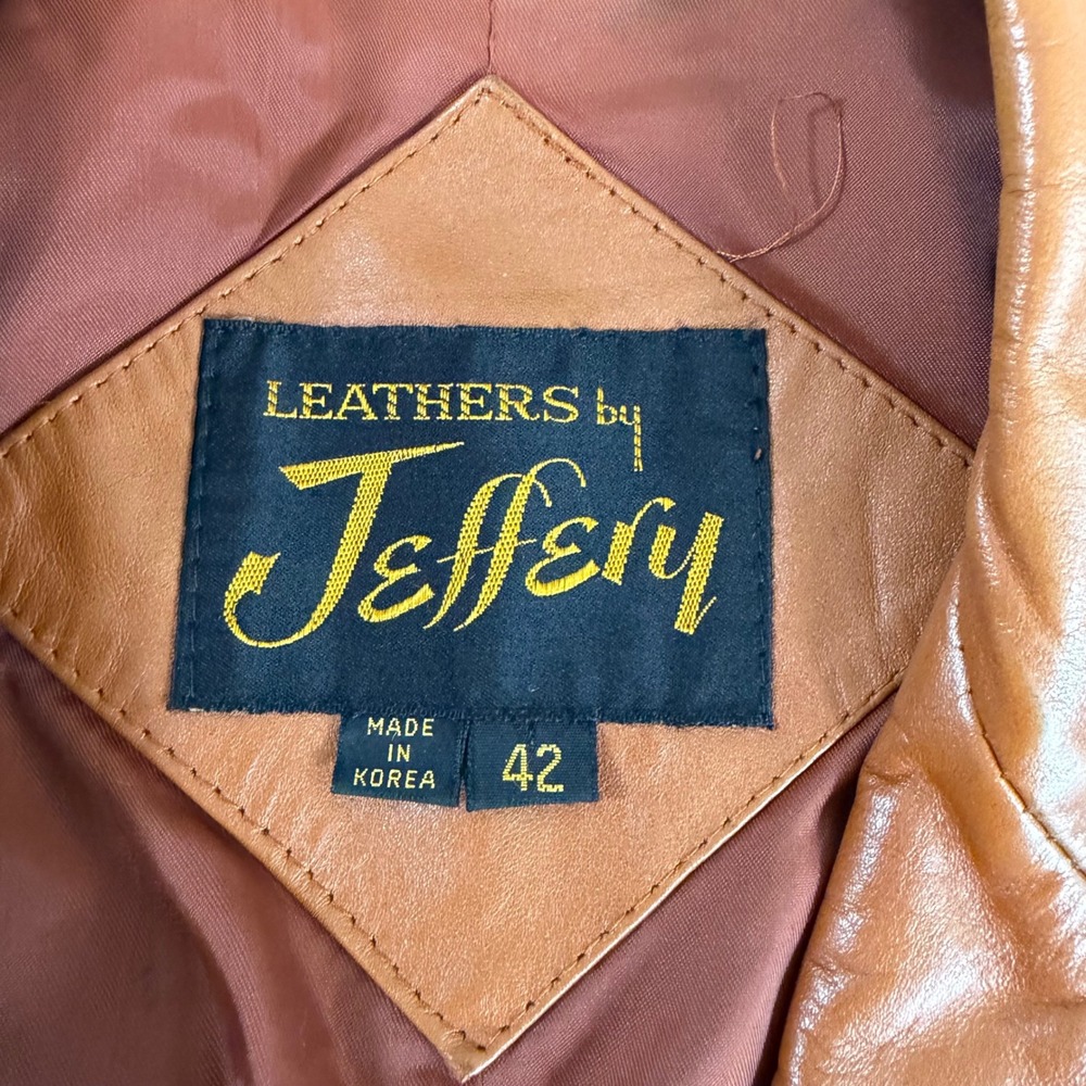 Vintage Jeffery 70s Leather Jacket 42 Cognac Brown Mod Disco Boho Western - Picture 3 of 11